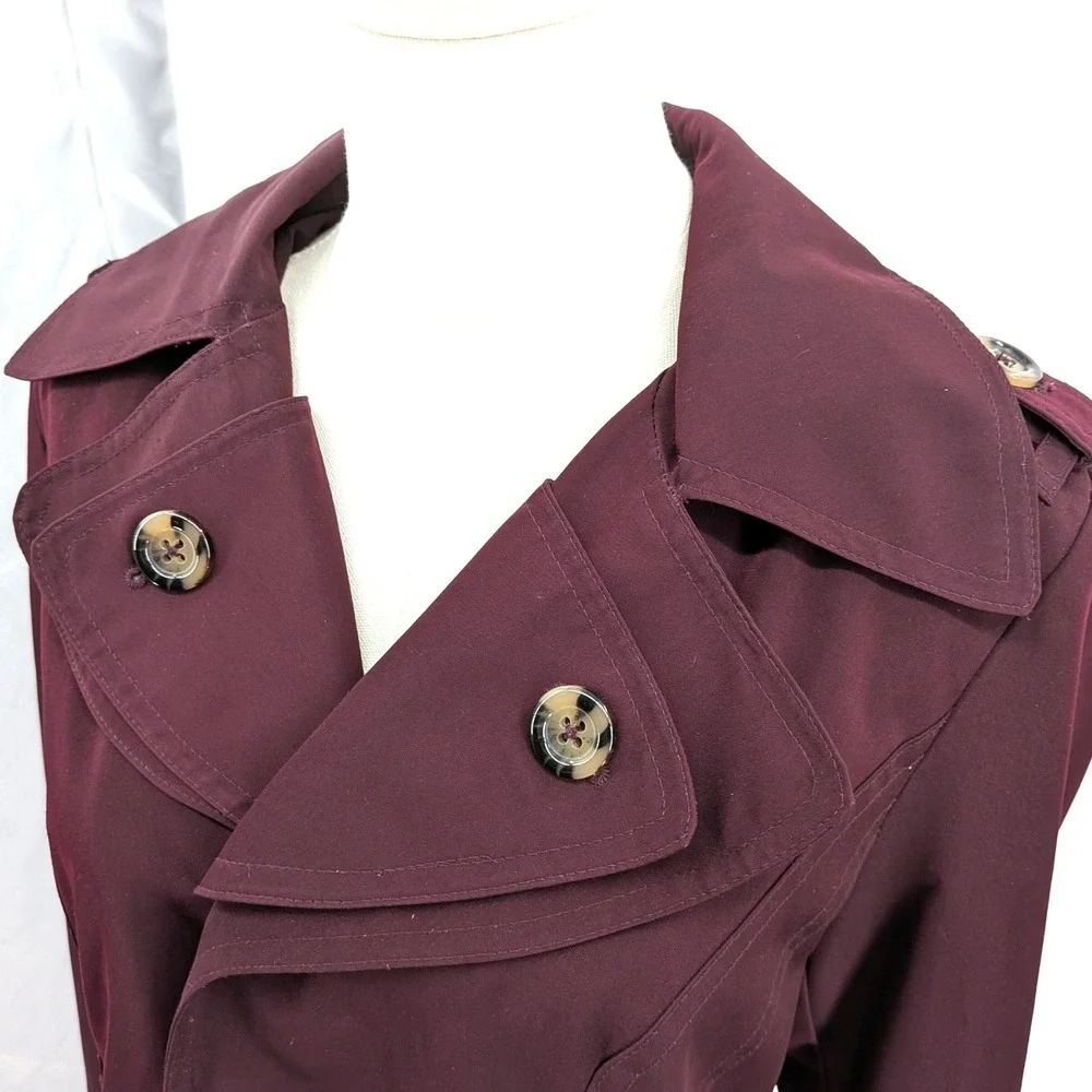 London Fog‎ Trench Coat Belted Double Breasted Plum Mid Length Classic S